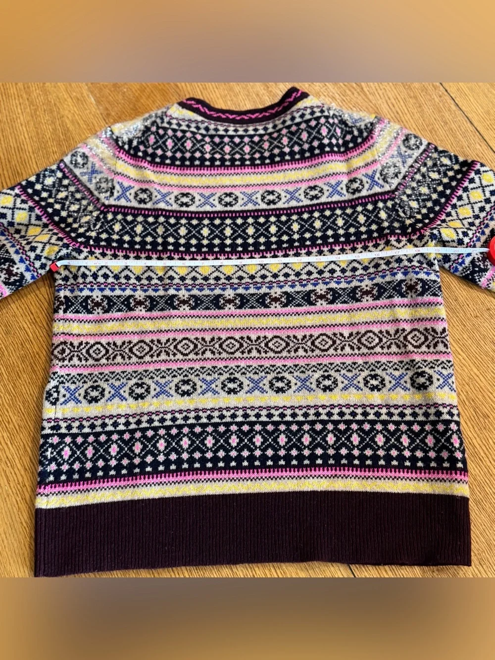J. Crew Fair Isle Crewneck Sweater in Burgundy, Pink and Yellow